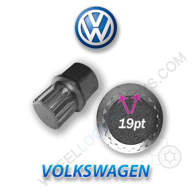 Wheel Lock Key for VW Volkswagen Audi ABC 7/19 splines NEW ABC 7 = 19 splines 