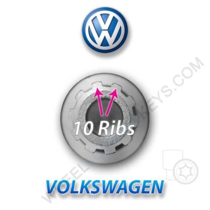 VW - Volkswagen Wheel Locking Nut Key RB 55 - 10 Splines / 10 Ribs