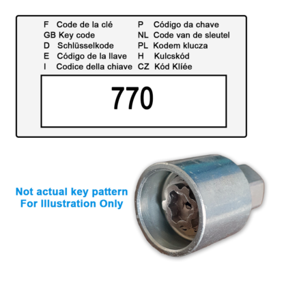 SEAT Locking Wheel Nut Key for Code 770 / L