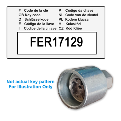 Vauxhall Locking Wheel Nut Key for Code FER17129 / F
