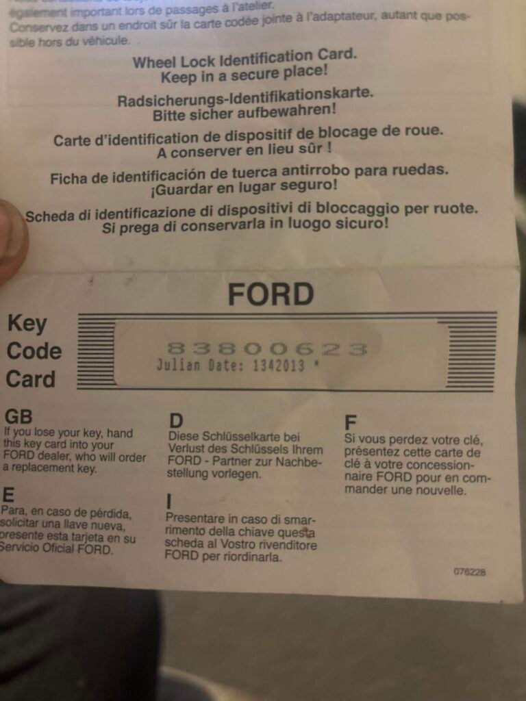 Ford Focus wheel locking nut key replacement