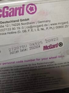 McGard 27207 wheel locking nut key replacement